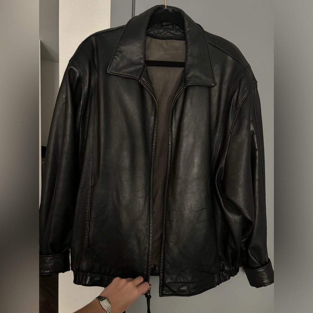 vintage black leather jacket